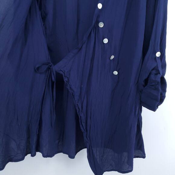 Soft Surroundings Women Assymetrical Ivory Button Down Wrap Roll Tab Sleeve| L - Picture 4 of 10